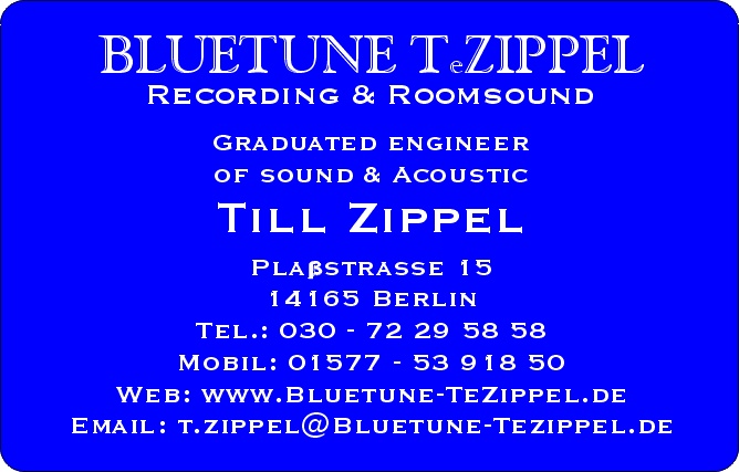 business card of BLUETUNE TeZIPPEL